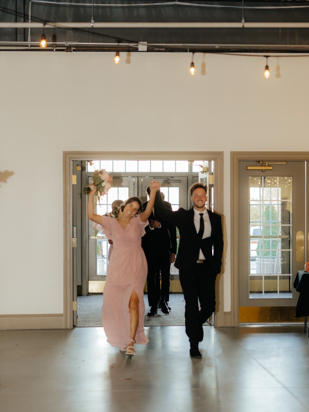 Dusty Rose Long Chiffon V-Neck Bridesmaid Dress